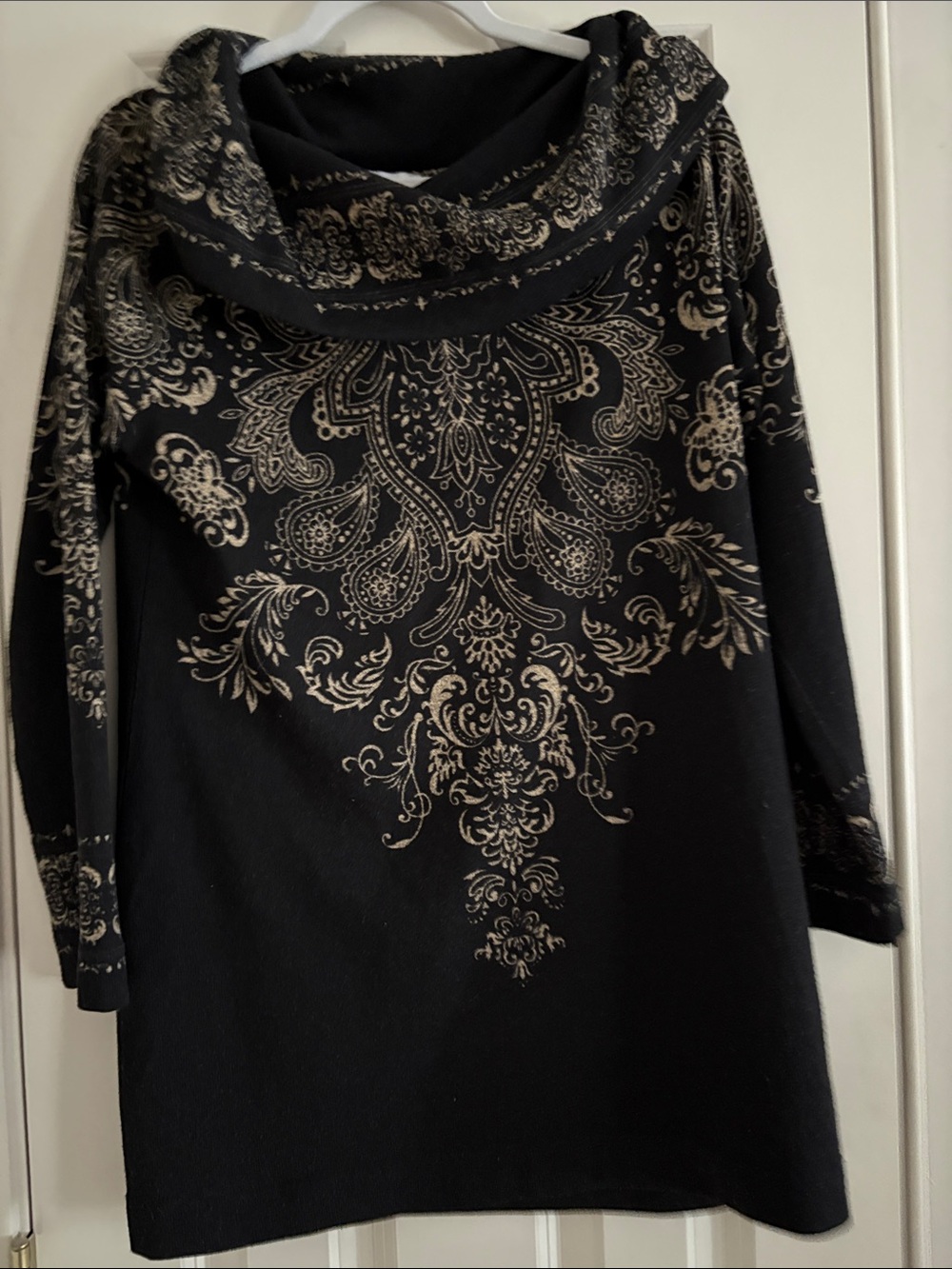 Soft Surroundings Black Tunic with Gold Paisley Print